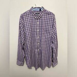 IZOD Men's Purple and White collared long sleeve casual button down shirt XL